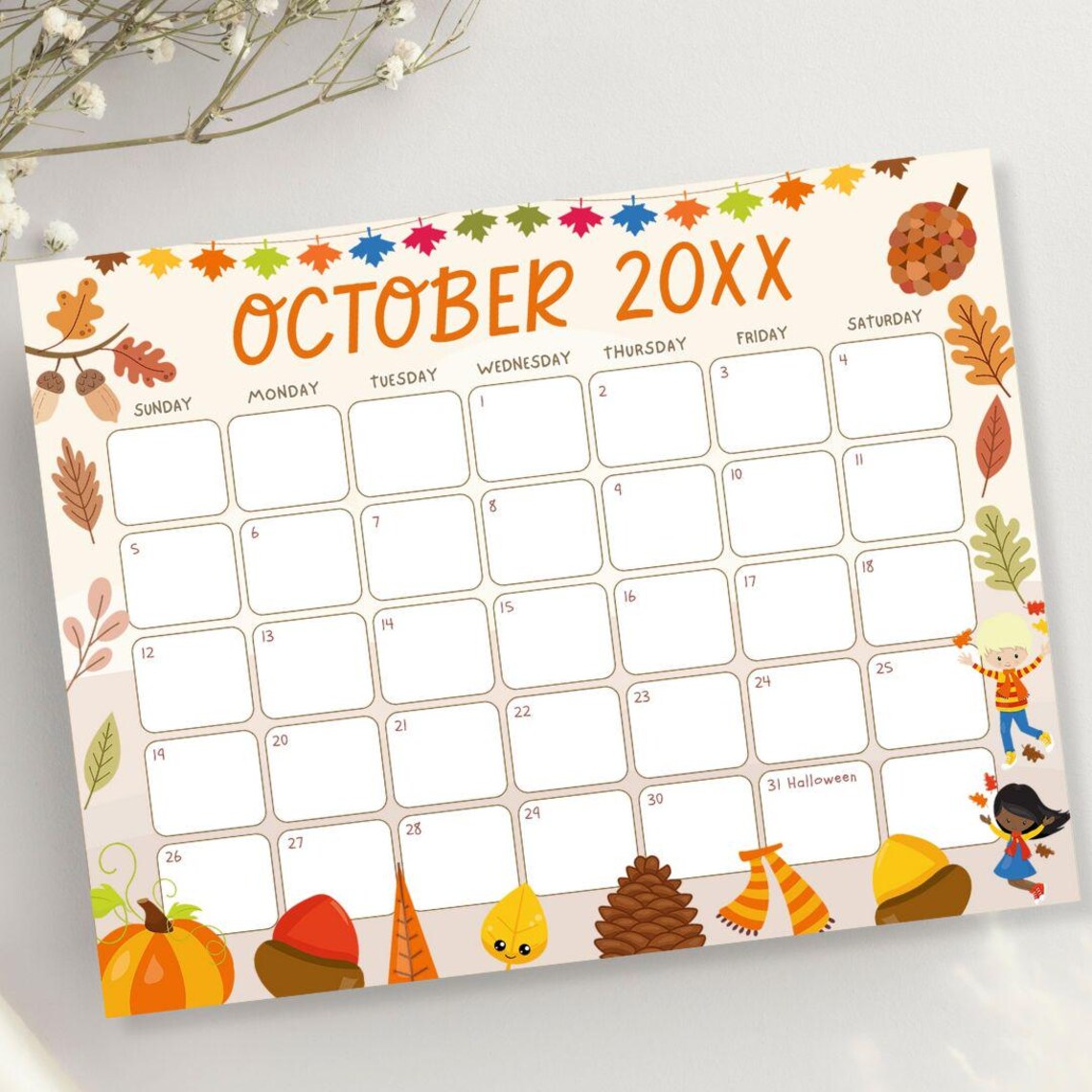 Editable Autumn Harvest October Calendar | Fall Themed Month of October ...