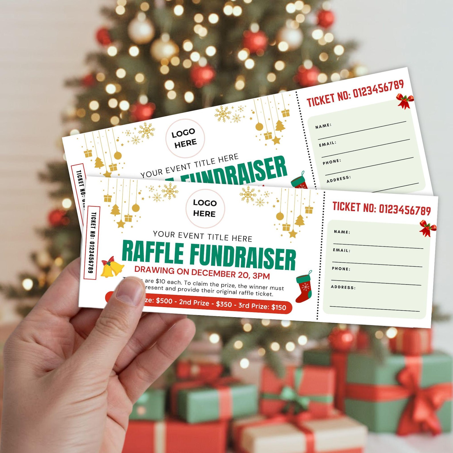 Christmas Raffle Ticket: Editable Xmas and Winter Holiday Raffle Ticket ...