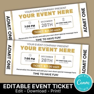 Bearbeitbare Event Ticket Vorlage | DIY druckbare Event-Eintrittskarten | Anpassbare Event-Karte | Überraschungs-Geburtstagskarte | Geschenkkarten-Gutschein