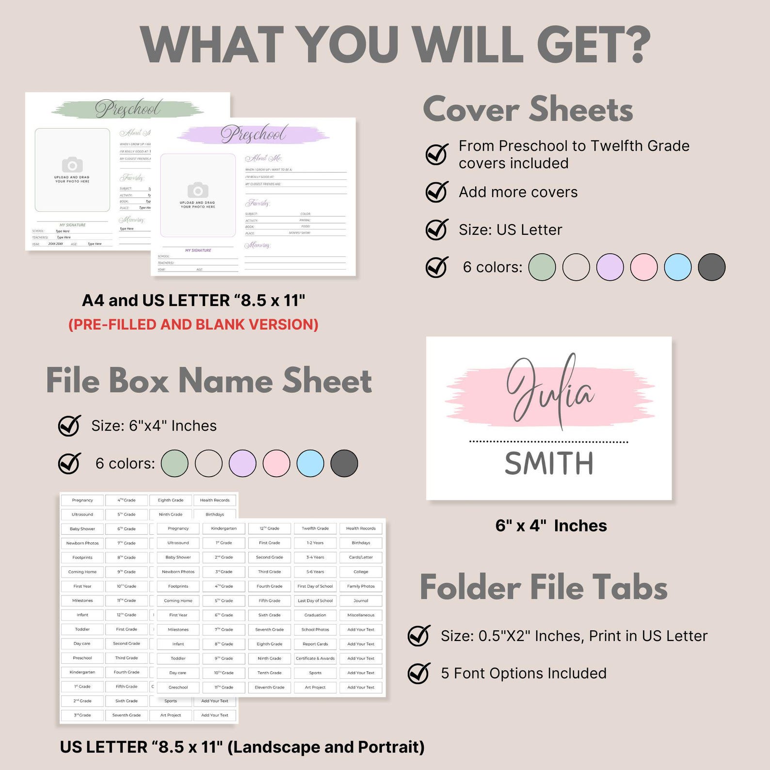 Memory Box Label | Editable School Years Pages | Baby Keepsake Folder ...