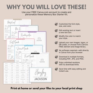Memory Box Starter Kit | File Cover Pages, Tabs & Box Label | Editable Milestone Pages | Baby Keepsake File Box | School Year Questionnaire
