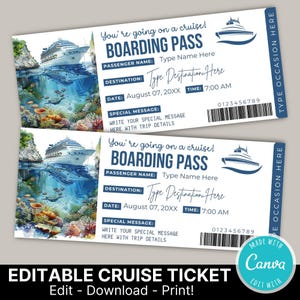 Editable Cruise Ticket Vacation Template | Printable Cruise Surprise Ticket | Gift Ticket | Cruise Surprise Boarding Pass | Instant Download