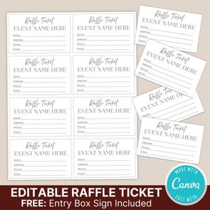 Bearbeitbare Event Raffle Ticket Vorlage | Geben Sie an, um die Vorlage zu gewinnen Druckbares Spendenticket | DIY Raffle Meldeschein | Sofort Download