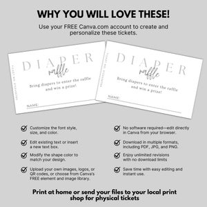 Editable Diaper Raffle Tickets Template for Baby Shower Minimalist | Printable Baby Shower Raffle | Baby Shower Raffle Station