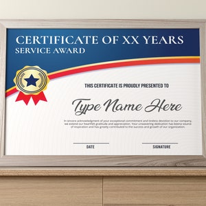 Editable Years of Service Award Printable, Years of Service Certificate ...