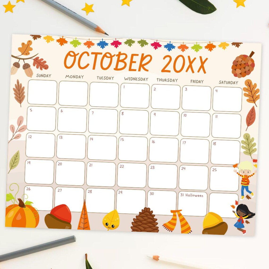 Editable Autumn Harvest October Calendar | Fall Themed Month of October ...