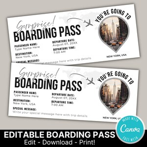 Editable Boarding Pass Template | DIY Boarding Ticket | Printable Personalized Travel Gift Voucher Airline Ticket | Digital Download
