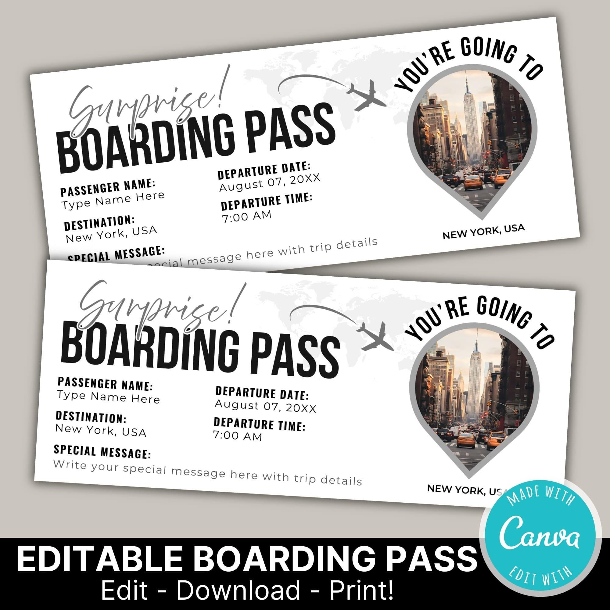 Boding Card Editable Boarding Pass Template | DIY Boarding Ticket | Printable ...