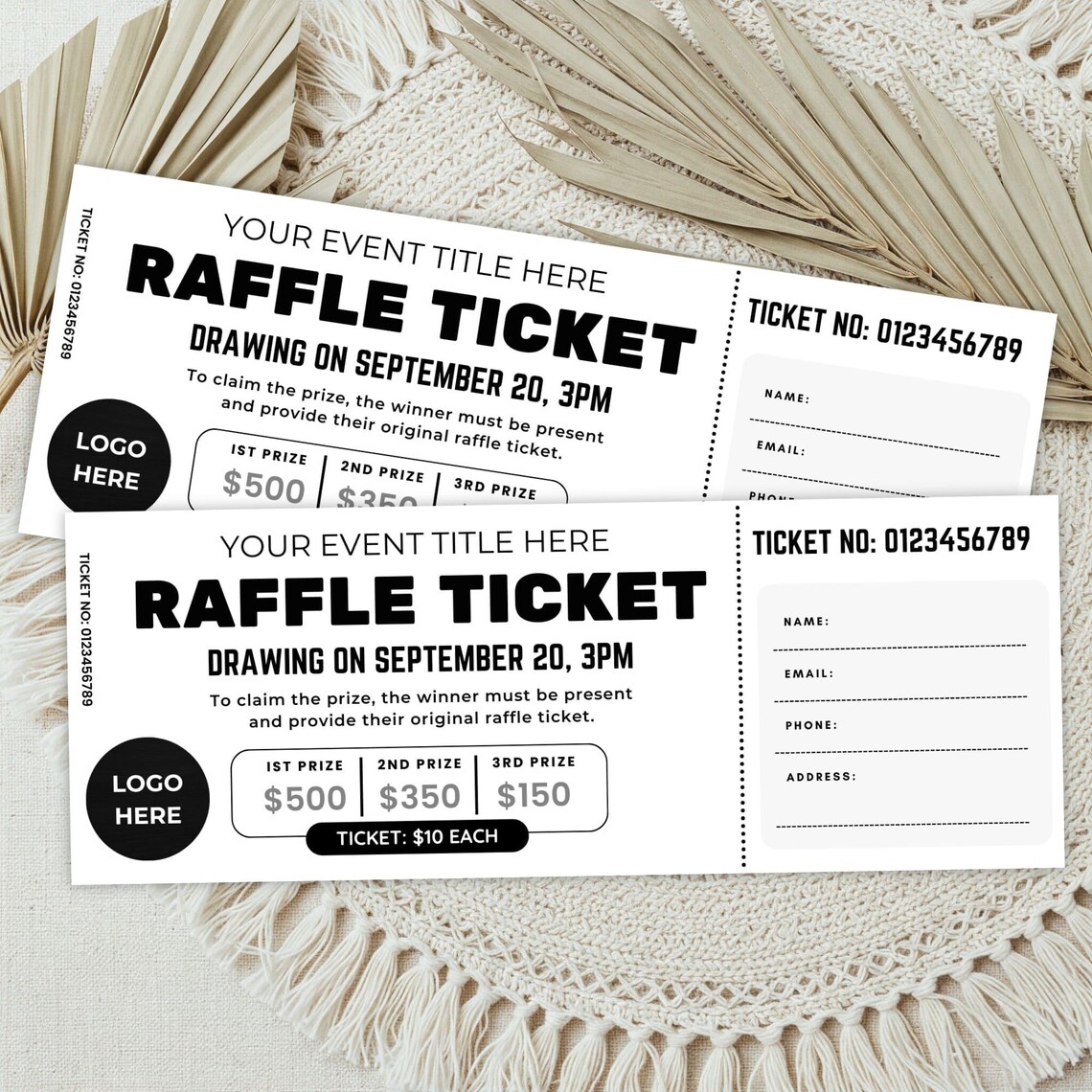 Pay Rent Raffle Custom Raffle Ticket Template | DIY Fundraiser Tickets | DIY Raffle ...