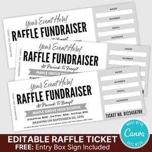 Bearbeitbare Raffle Ticket Vorlage | Druckbare Spenden-Eintrittskarten | DIY Raffle-Eintrittskarte für Events | Sofort Download