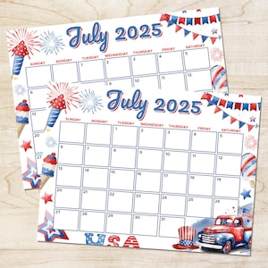 4th of July Day Calendar Planner, Printable July 2025 Calendar, Independence Day Planner 4th of July, Blank Calendar Downloadable PDF