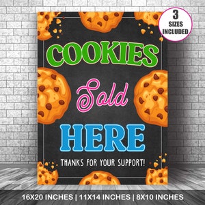 Printable Cookie For Sale Booth Signage, PDF Cookies Sold Here Cookie Booth Sign, Cookie Drop Banner, Fundraiser Booth, Instant Download