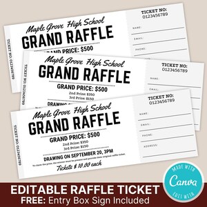 Bearbeitbare Raffle Ticket Vorlage | Druckbare Spenden-Eintrittskarten | DIY Raffle Loss for Charity & Events | Sofort Download