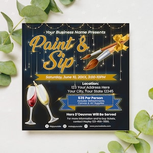 DIY Paint and Sip Flyer, Paint Party Flyer, Editable Sip and Paint Flyer Template, Flyer Template, Event Flyer