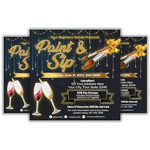 Paint and Sip Flyer, Editable Sip and Paint Flyer Template, Paint Party Flyer, Flyer Template, Event Flyer