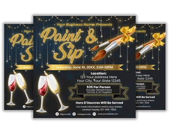 Paint and Sip Flyer, Editable Sip and Paint Flyer Template, Paint Party Flyer, Flyer Template, Event Flyer
