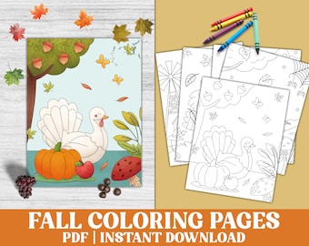 Desenhos para colorir de Ação de Graças e Halloween para crianças, páginas para colorir de outono para imprimir em PDF