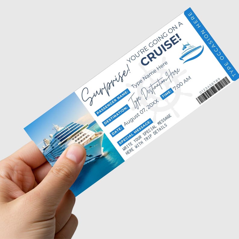 Editable Cruise Ticket Template | Printable Cruise Surprise Ticket | Gift Ticket | Cruise Surprise Boarding Pass | Cruise Vacation
