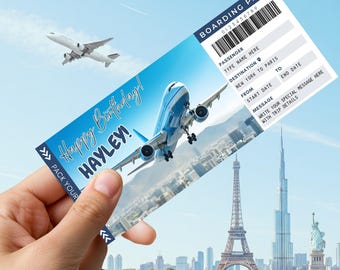 DIY Surprise Trip Gift Boarding Pass  Ticket Template | Editable Birthday Surprise Vacation Trip Surprise Ticket | Airplane Ticket Gift