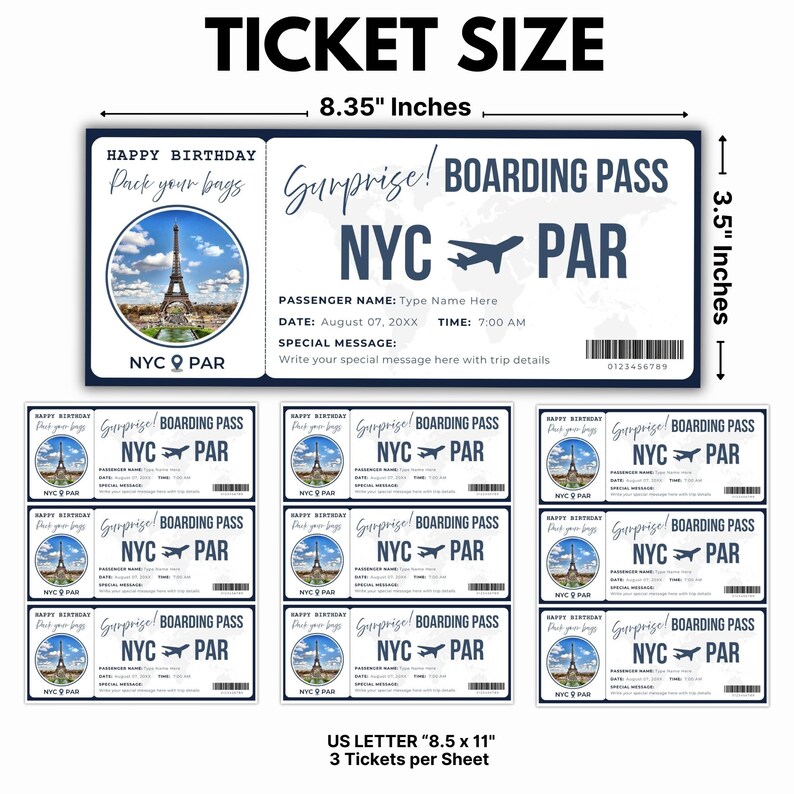 Editable Surprise Trip Gift Boarding Pass Ticket Template | Travel ...