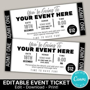 Bearbeitbare Event Ticket Vorlage | DIY Event Ticket Printable | Überraschungsausflug, Geburtstag, Musical, Theateraufführung, Konzert | Sofort Download