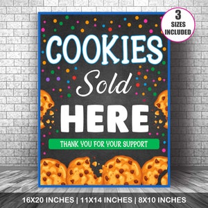 PDF Cookies Sold Here Cookie Booth Sign, Cookie For Sale Booth Signage, Cookie Drop Banner, Fundraiser Booth, Instant Download