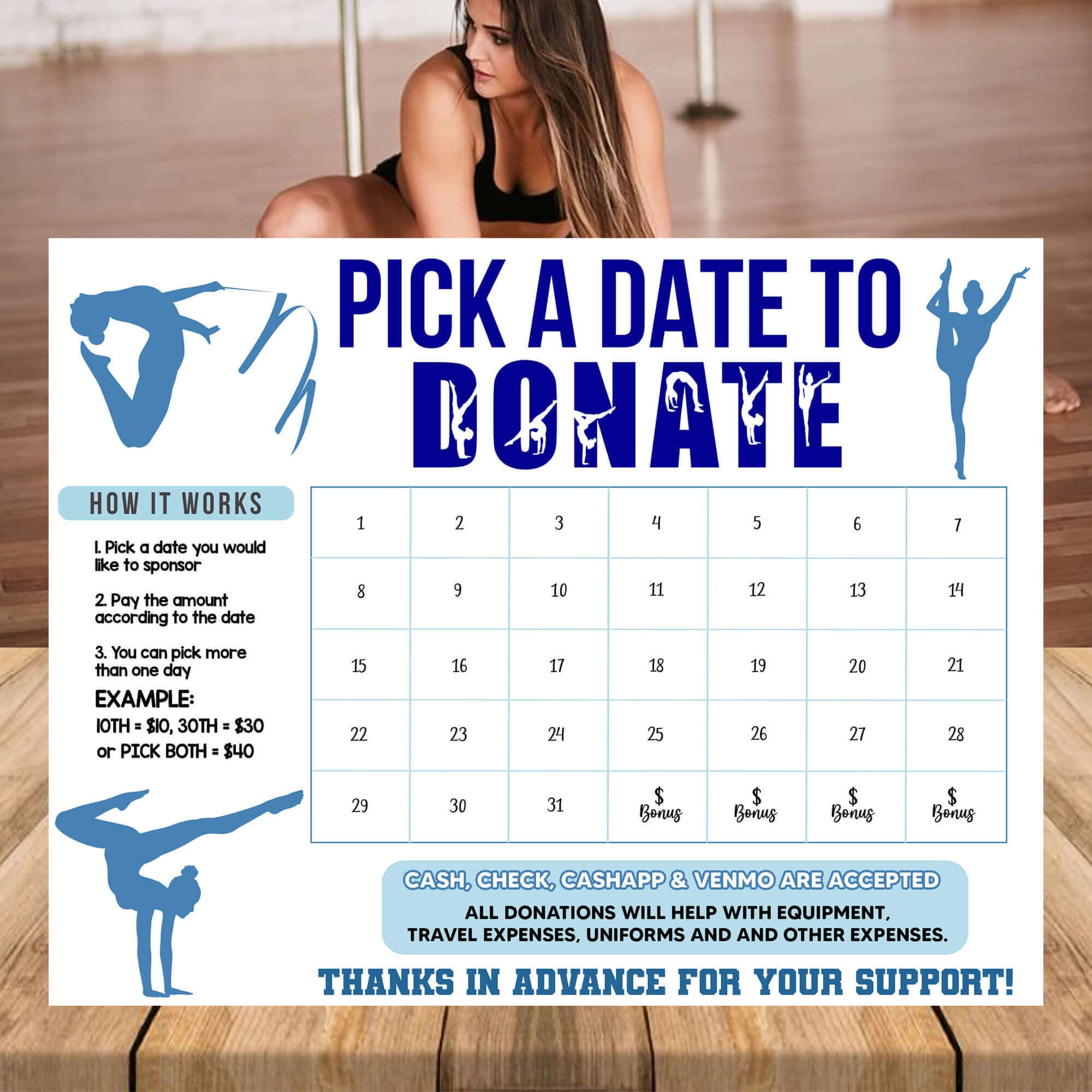 DIY Modern Minimalist Gymnastics Themed Donation Calendar, Gymnast
