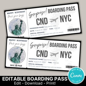Customizable Boarding Pass Surprise Gift Ticket Template | Editable Personalized Travel Gift Voucher Airline Ticket | Instant Download