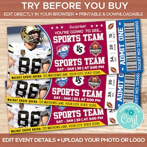 Custom Football Ticket | Surprise Gift Football Tickets | Sports Football Personalized Ticket | Rugby Football Game Stub | Customized Ticket