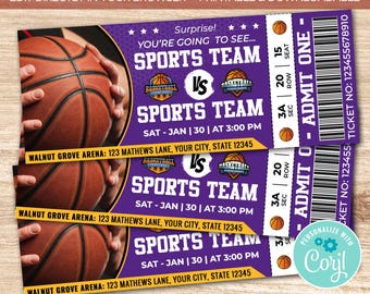 Custom Basketball Ticket | Surprise Gift Basketball Tickets | Sports Basketball Personalized Ticket | Basketball Game Stub