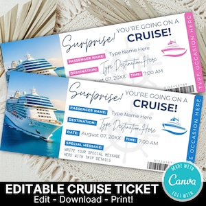 Editable Cruise Ticket Template | Printable Cruise Surprise Ticket | Gift Ticket | Cruise Surprise Boarding Pass | Cruise Vacation
