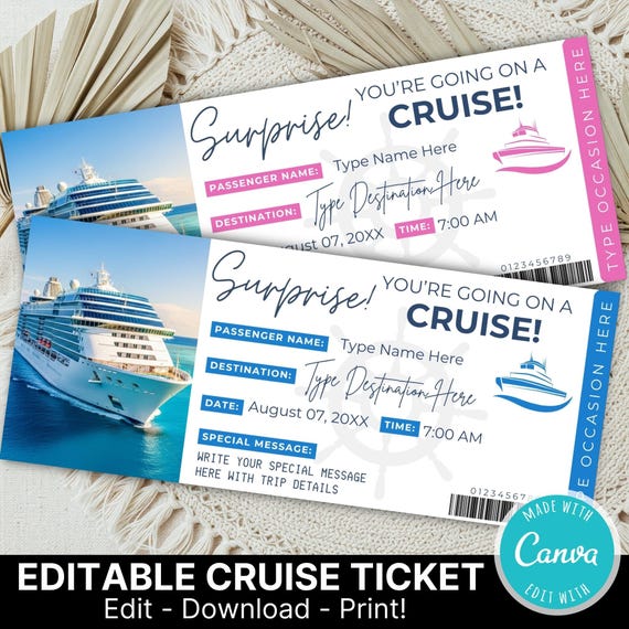 Editable Cruise Ticket Template | Printable Cruise Surprise Ticket | Gift Ticket | Cruise Surprise Boarding Pass | Cruise Vacation