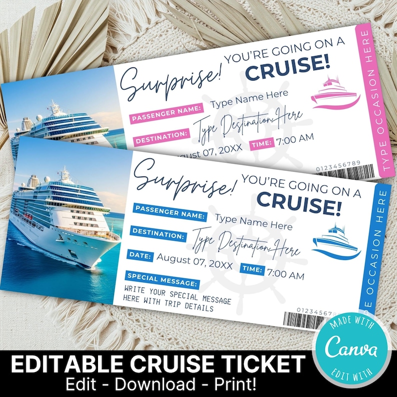 Editable Cruise Ticket Template | Printable Cruise Surprise Ticket | Gift Ticket | Cruise Surprise Boarding Pass | Cruise Vacation