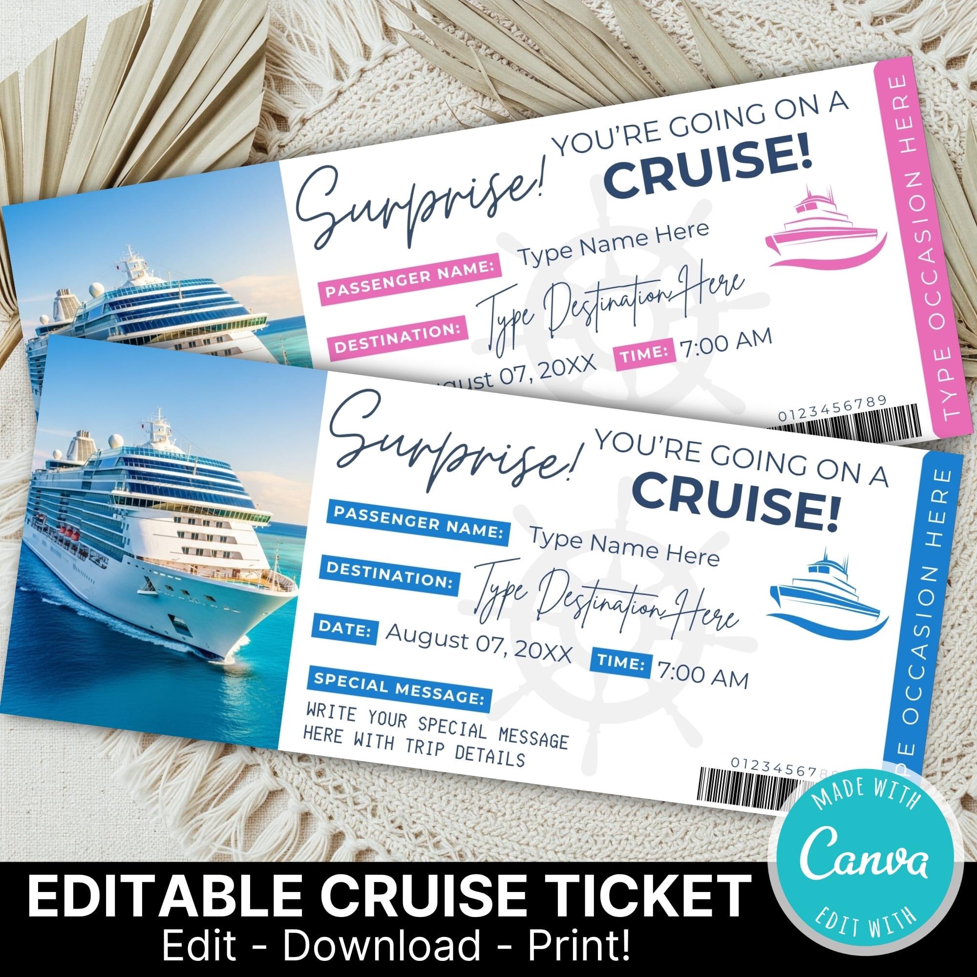 Editable Cruise Ticket Template | Printable Cruise Surprise Ticket