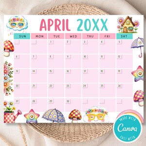 EDITABLE Colorful April Calendar Printable 2025 | April 2025 Spring Theme PDF, Cute Printable Calendar, Instant Download