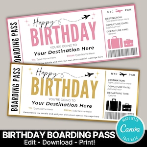Überraschungs-Geburtstagsreise-Eintrittsvorlage | Alles Gute zum Geburtstag Bordkarte zum ausdrucken | DIY Geburtstagskarte | Flugticket Geschenk