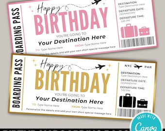 Surprise Birthday Trip Ticket Template | Printable Happy Birthday Boarding Pass | DIY Birthday Travel Ticket | Airplane Ticket Gift