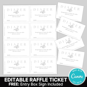 Modèle modifiable de billets de tombola de couches pour baby shower minimaliste | tombola imprimable baby shower | Station de tombola baby shower