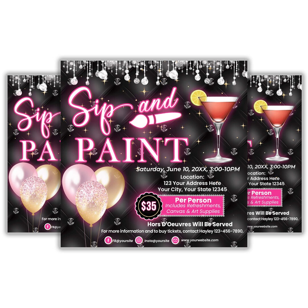 Paint and Sip Flyer, Editable Paint Party Themed Event Flyer, Sip and