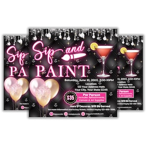 Paint and Sip Flyer, Editable Paint Party Themed Event Flyer, Sip and Paint Flyer Template, Paint Party Flyer,