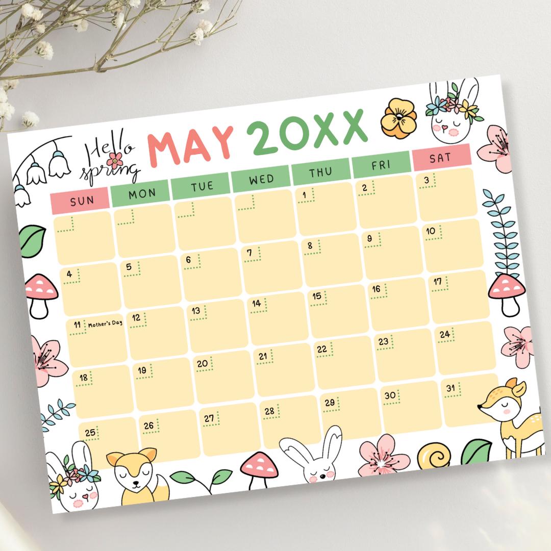 Printable May Calendar 2025 | Mother’s Day Doodle Planner | Cute Hand ...