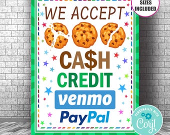 We Accept Cash and Venmo Sign: Cookie Booth Printable (digital