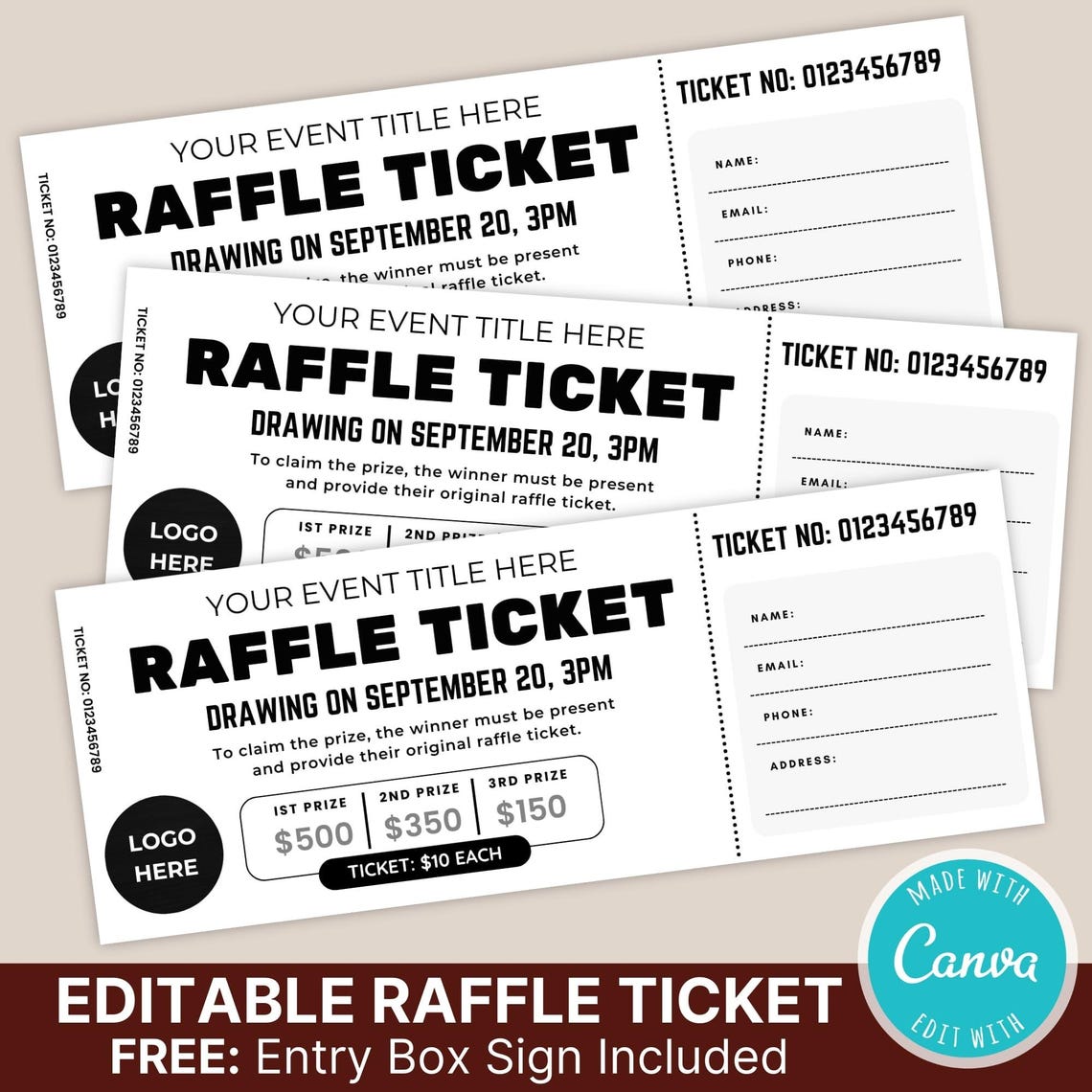 Create Custom Raffle Tickets Custom Raffle Ticket Template | DIY Fundraiser Tickets | DIY Raffle ...