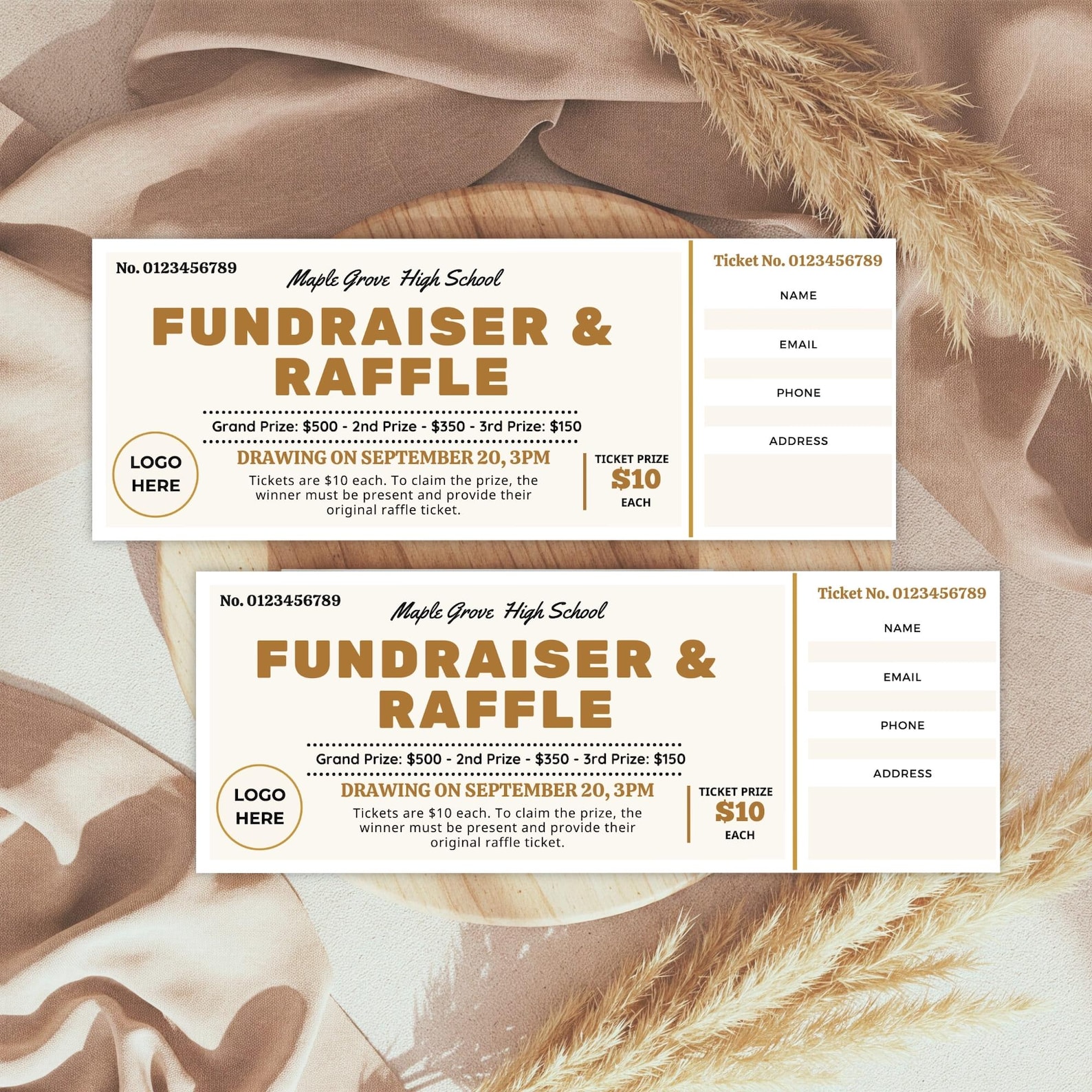 Editable School Fundraiser & Raffle Ticket Template | Printable Charity ...