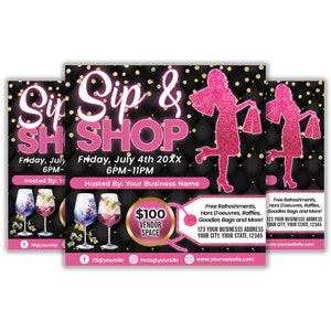 Editable Sip and Shop Flyer, Pop Up Shop Flyer, Boutique Event Flyer, Shopping Event Invitation Template,
