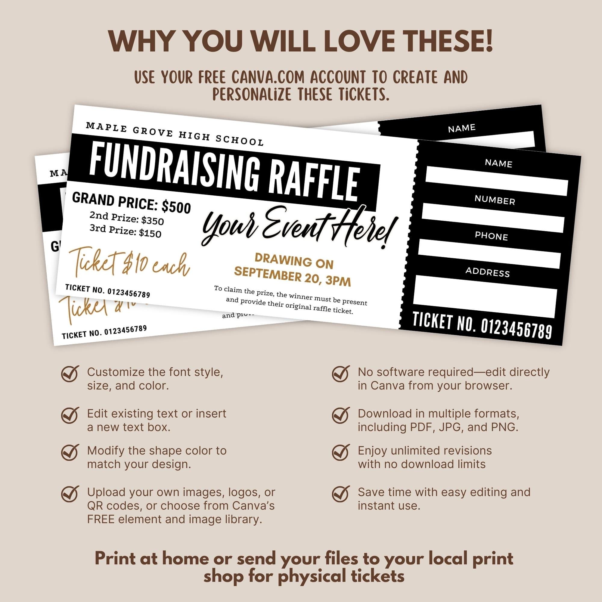 Class Raffle Template Editable School Raffle Ticket Template | Printable Fundraiser Ticket ...