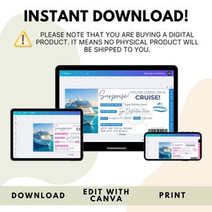 Editable Cruise Ticket Template | Printable Cruise Surprise Ticket | Gift Ticket | Cruise Surprise Boarding Pass | Cruise Vacation