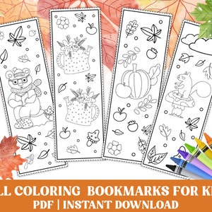 Printable Autumn Coloring Bookmark for Kids, Fall Themed Bookmarks to Color, Cute Bookmarks for Autumn, INSTANT DOWNLOAD