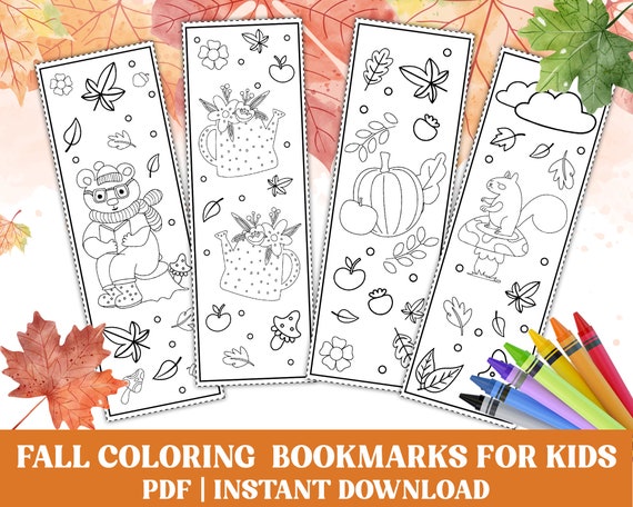Autumn Coloring Bookmark for Kids, Printable Fall Coloring Bookmarks