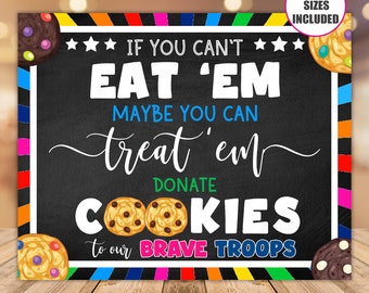 Printable PDF If You Can't Eat 'Em Treat 'Em, Donate Cookies to Troops, Cookie Booth Sign, Military Cookie, Instant Download
